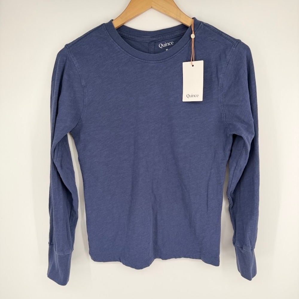 NEW Quince 100% Organic Cotton Slub Long Sleeve Tee Women M Storm Blue Casual